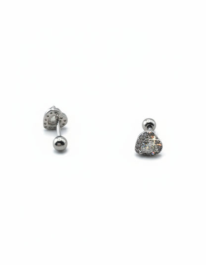 Pair of silver earrings with gemstones on a white background