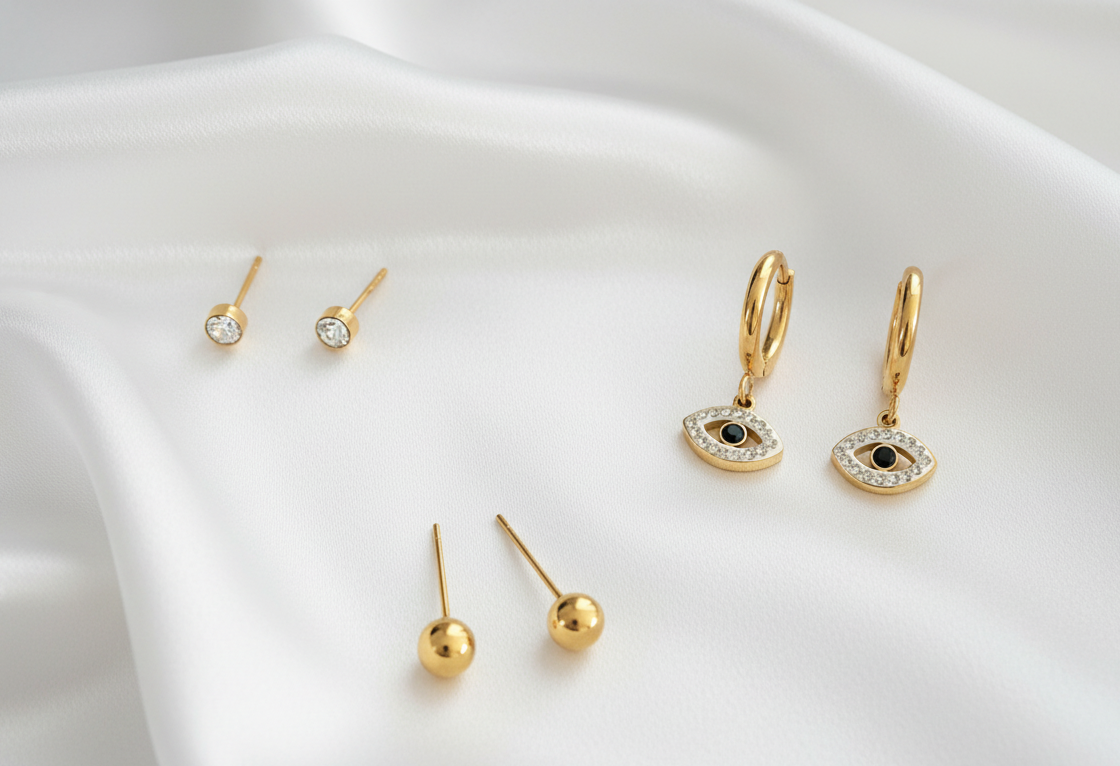 Evil Eye Pendant Three-Piece Waterproof Earring Set