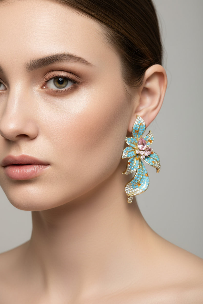 Hand Craft ornate floral drop earrings