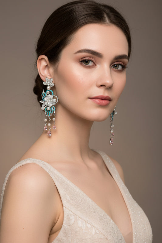 Hand Craft Vintage Floral Chandelier Drop Earrings