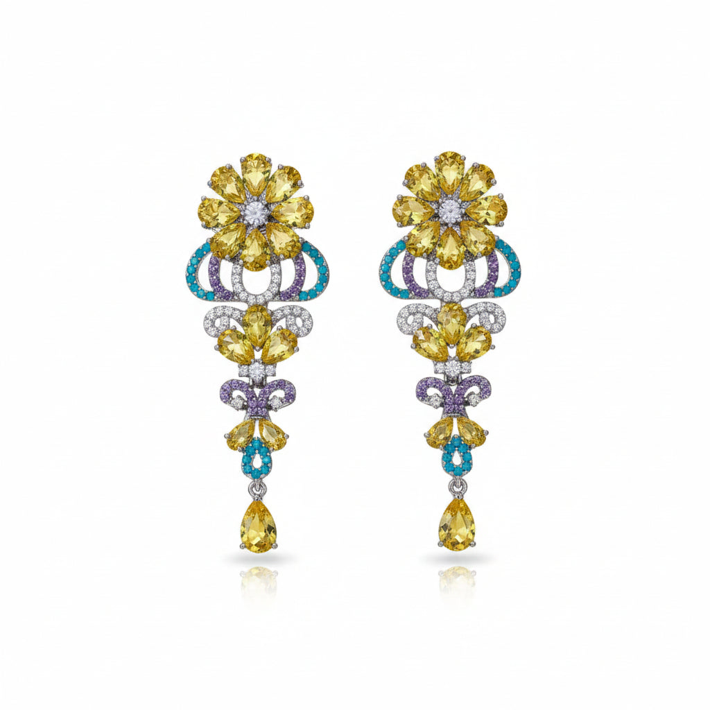Hand Craft multi-colored crystal floral earrings