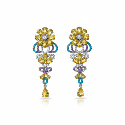 Hand Craft multi-colored crystal floral earrings