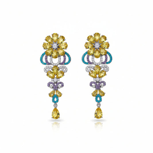 Hand Craft multi-colored crystal floral earrings