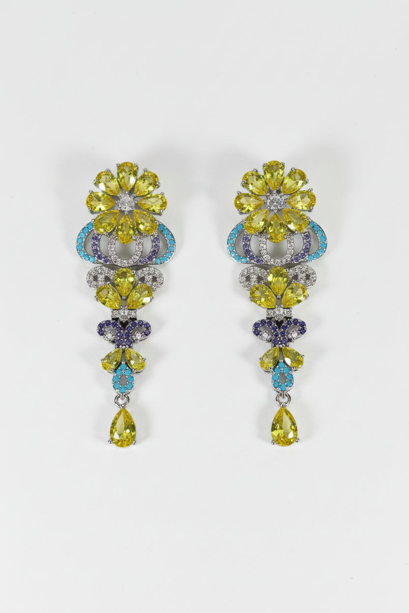 Hand Craft multi-colored crystal floral earrings