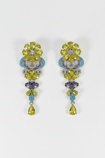 Hand Craft multi-colored crystal floral earrings
