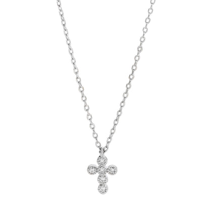 Sterling Silver Diamante Mini Cross Pendant Necklace