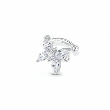 Silver nose ring with clear gemstones on a white background