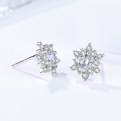 Sterling Silver Snowflake Design Stud Earrings