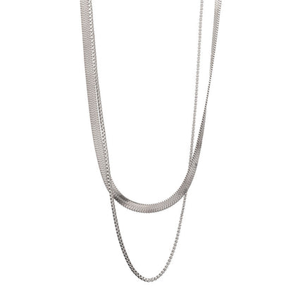 Sterling Silver Double Layered Chain Snake Necklace