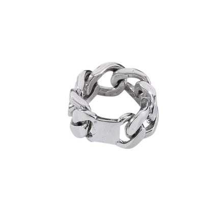 Silver chain-style ring on a white background