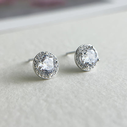 Sterling Silver Round cubic zirconia Stud Earrings