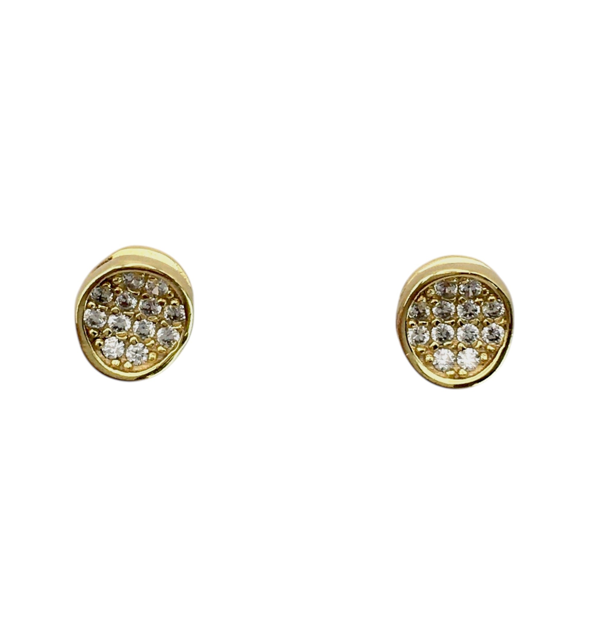 Gold earrings with embedded stones on a white background